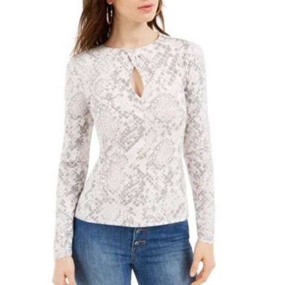 Guess Tops - GUESS Pink & Grey Snake Print Key Hole Long Sleeve Top